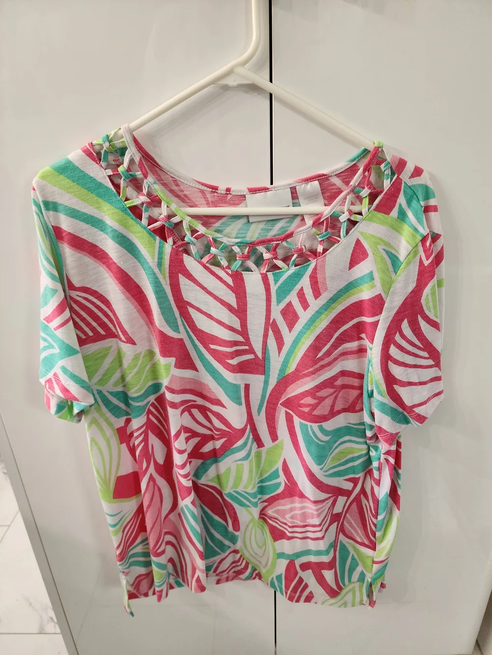 Alfred Dunner Pink & Mint Tropical Scoop Neck Top